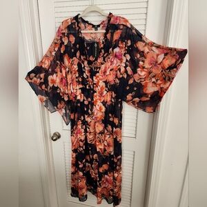 Curations Printed Chiffon Maxi Dress - Blue/Orange Floral